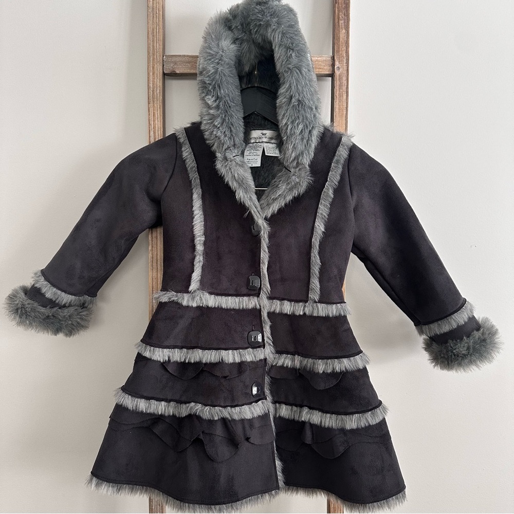 American Widgeon Faux Suede/Fur Girls Dress Coat Grey Size 4